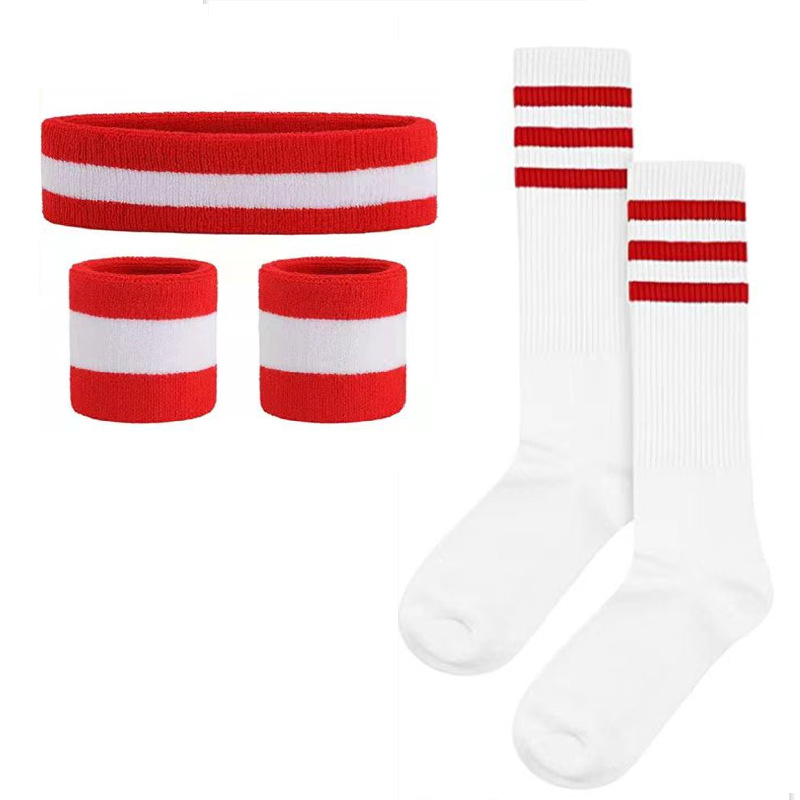 Cross-border rainbow wristband hair band socks set combination sports basketball headband wristband football socks four pieces