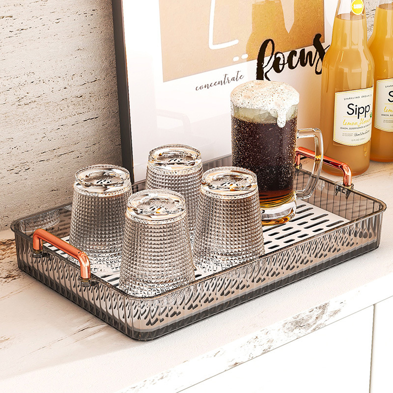 Tea Tray Household Living Room Dry Soaking Table Light Luxury Tea Set Cup Holder for Tea Cup Water Cup Rectangular Double-Layer Draining Tray