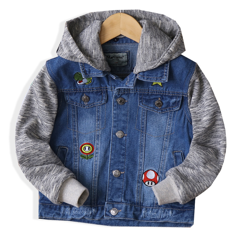 Cm-091 Cartoon Embroider Splicing Medium and Large Kidsren's Boys' Denim Jacket 2021 Spring New Kidsren's Clothing Kidsren's Jacket