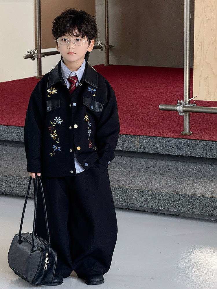Boys' Suit 2025 Autumn New Embroidered Patchwork Jacket Casual Jacket Children's Top Trendy One-Piece Wholesale