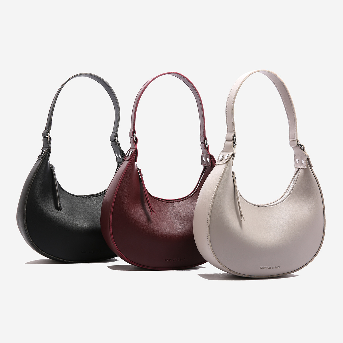 Spring 2025 New Solid Color Half Moon Bag Elegant Simple Fashionable Korean-style One-shoulder Crosbody Portable Underarm Bag for Women