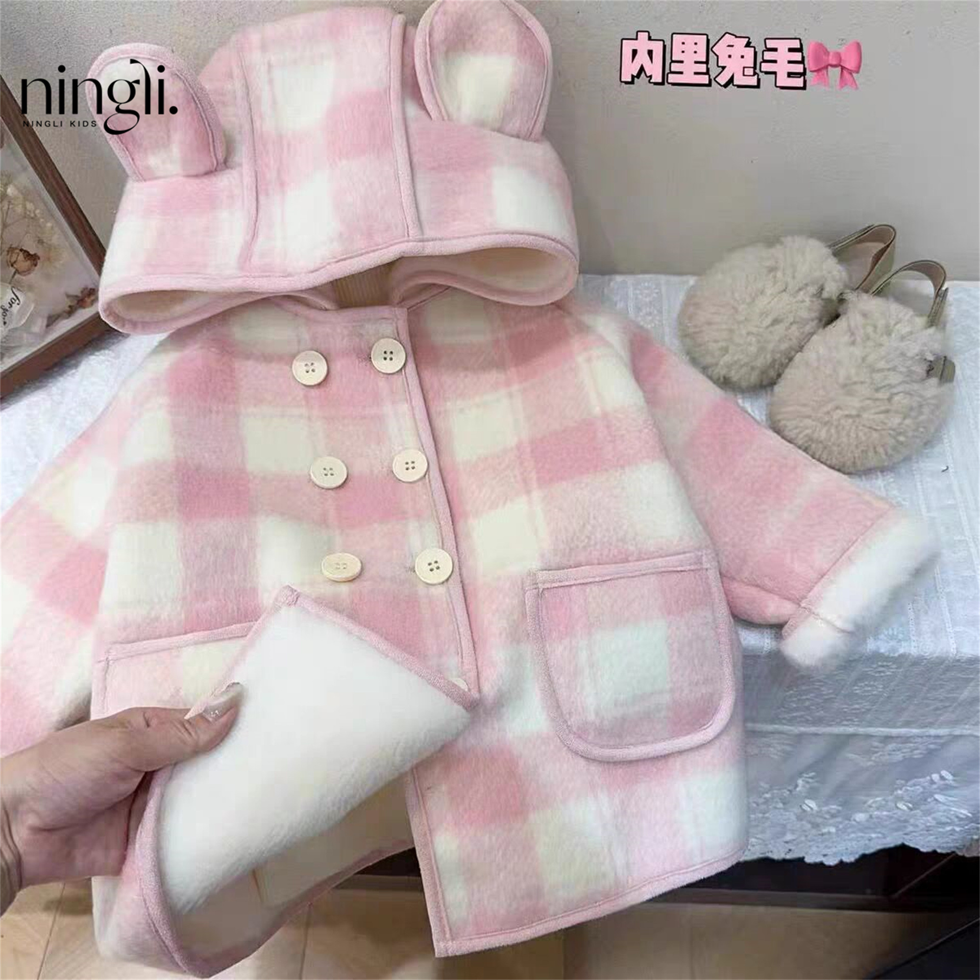 Шершавая куртка для девочек, новая осенняя и зимняя, модная куртка для девочек среднего размера с клетчатым узором