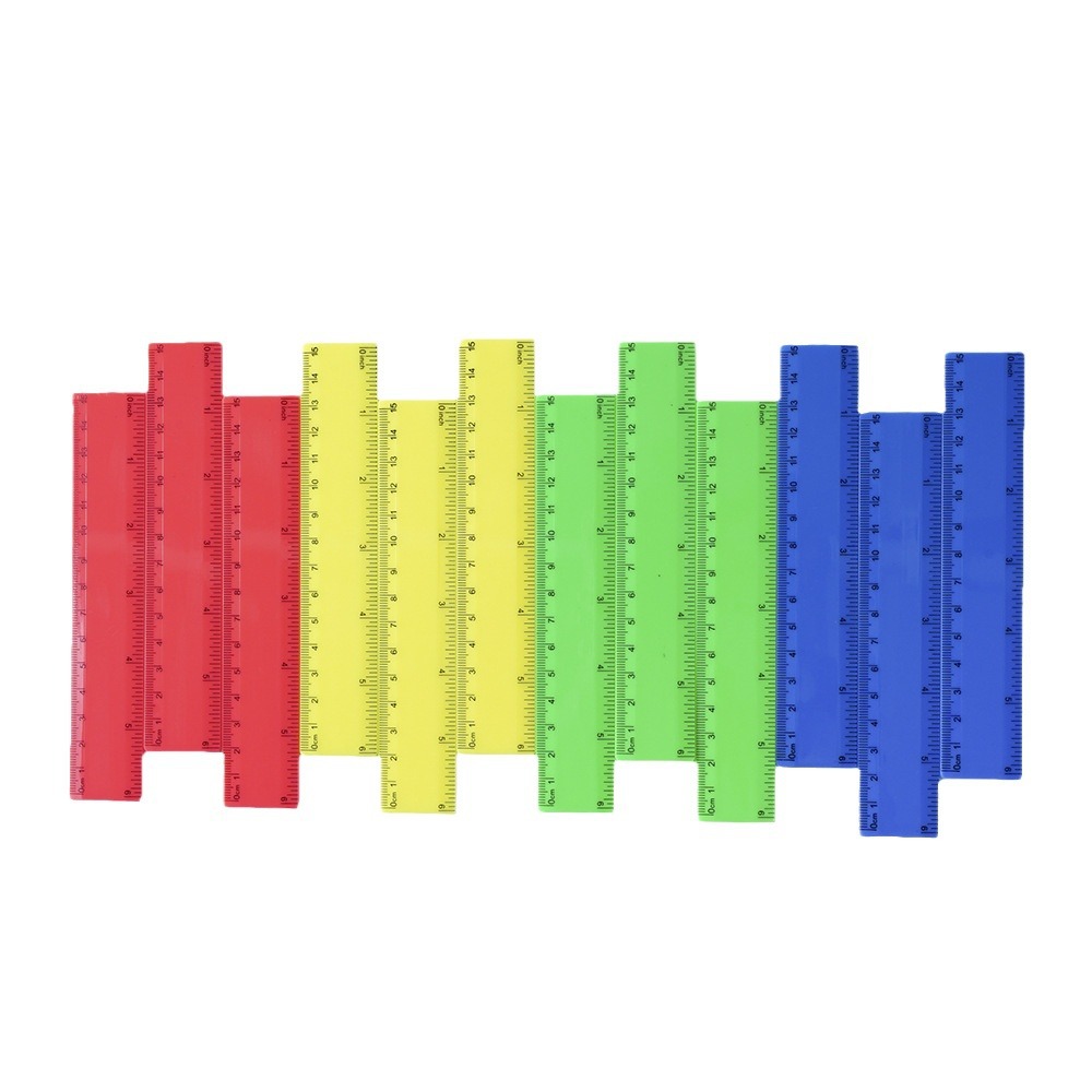 Cross-Border 15cm Ruler Colorful Transparent Plastic Ruler Primary School Student Ruler Stationery Bag Accessories Advertising Ruler Factory Direct Sale