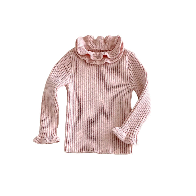 Children's Turtleneck Sweater with Small Left and Right Lapels, Autumn Baby Solid Color Lace Collar Top, Girls' Thickened Winter Inner Wear Trendy