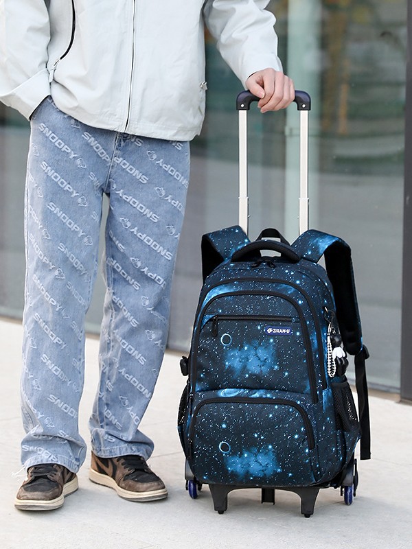 Natural Fish Middle School Student Three-Piece Trolley School Bag Climbing Stairs Large Capacity Student School Bag Multi-Layer Burden-Reducing Backpack