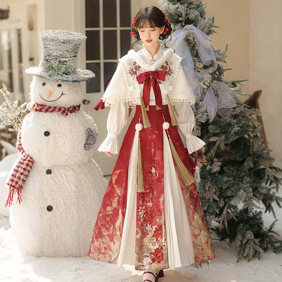 Yimengge Original Goldfish Fortune Hanfu Women's National Style Han Elements New Chinese Style Shawl Top and Skirt Set 9741