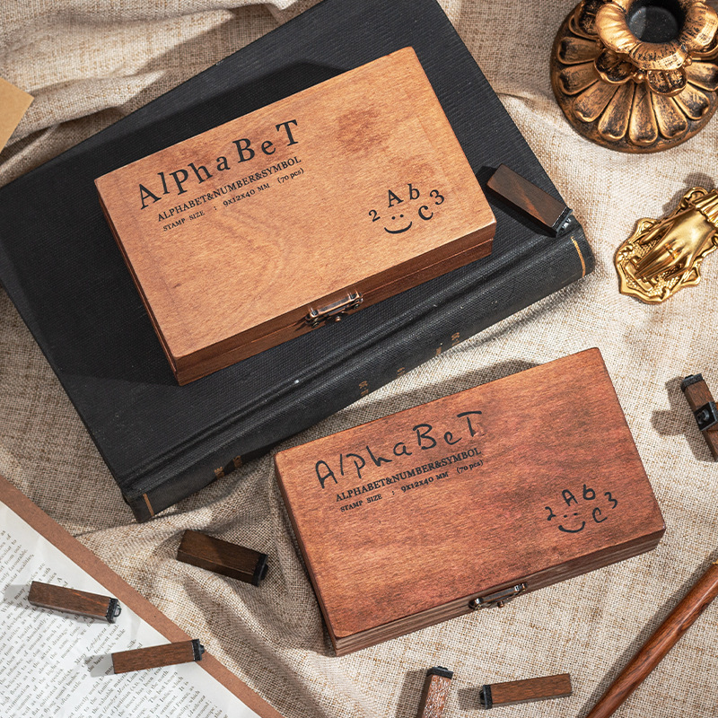 Creative Stationery Retro Alphabet English Digital Wooden Boxed DIY Decorative Seal 30/42/70 Collection Series