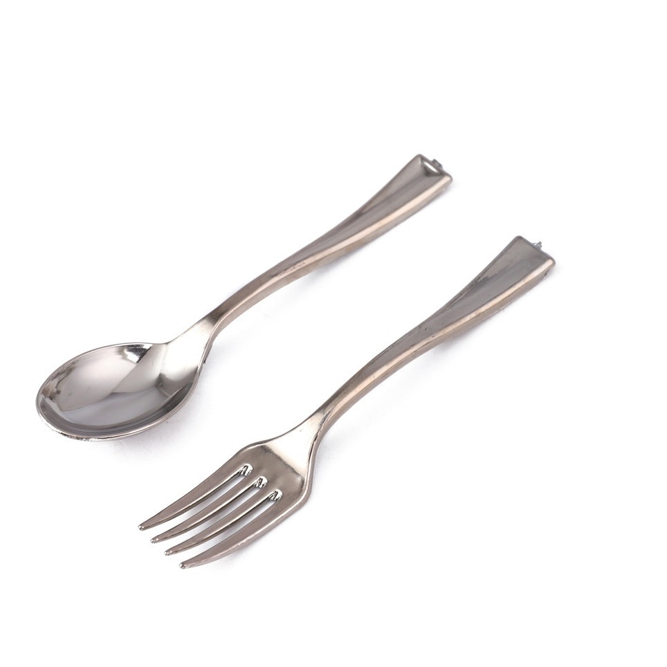 Disposable ps Plastic Cake Plating Fork Spoon Mini Dessert Fork Spoon Pudding Spoon Mooncake Fork Silver