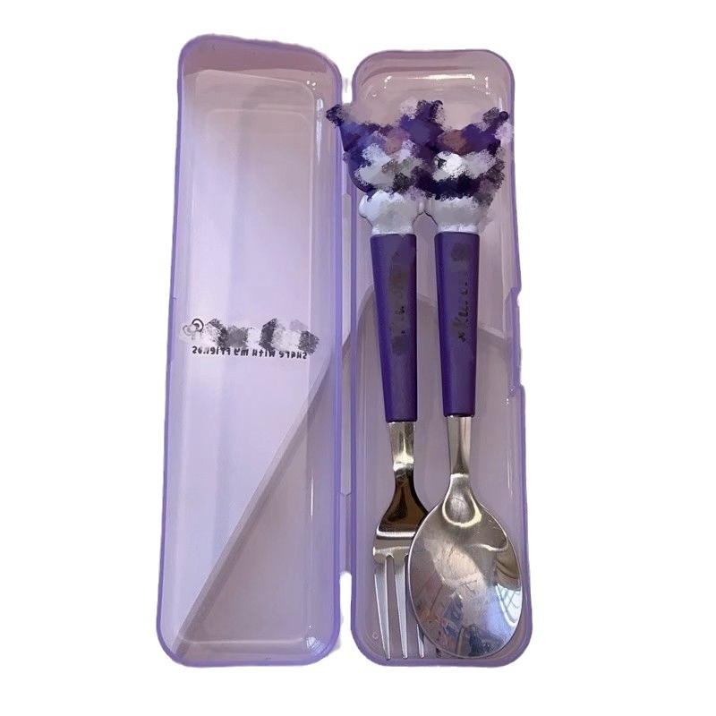 Stainless Steel Portable Tableware suit Cute Cartoon Children's Tableware Student Outdoor Travel Spoon Fork Two-piece Set