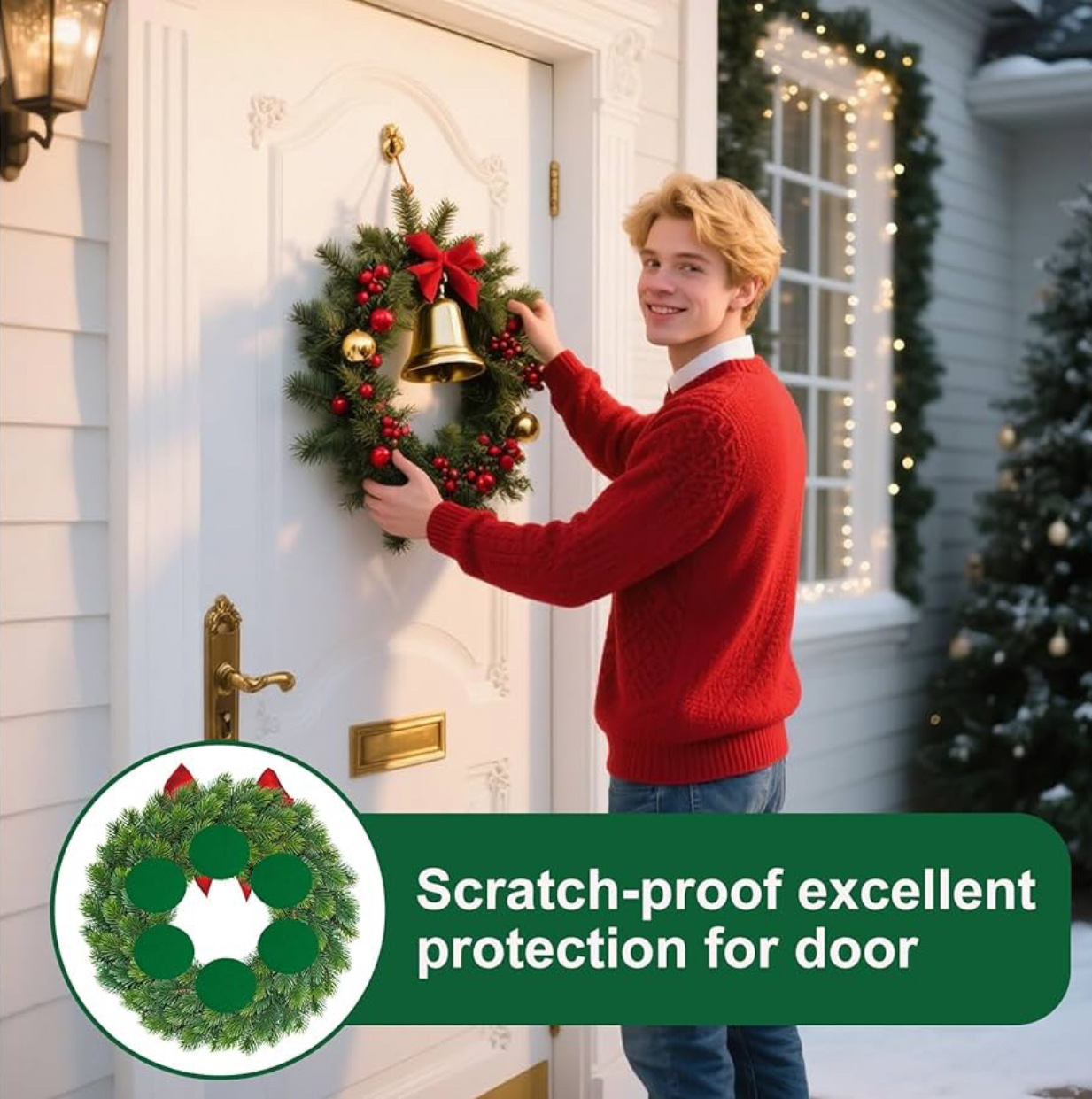 Wreath Mat Door Protector Green Felt Wreath Backing Pad Prevent Damage Door Christmas Wreath Decor Scratches Dents