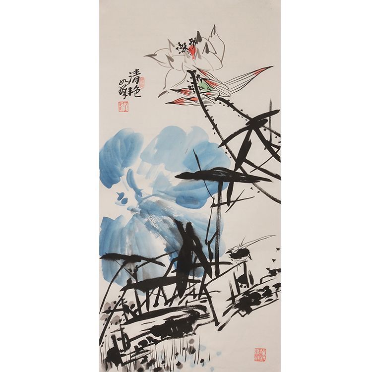 Famous Artist Cui Ruizhuo's Pure Hand-Painted Decorative Painting, Chinese Painting, Lotus Painting, Living Room Painting, Room Painting, Mural, Landscape Painting, Chinese Style