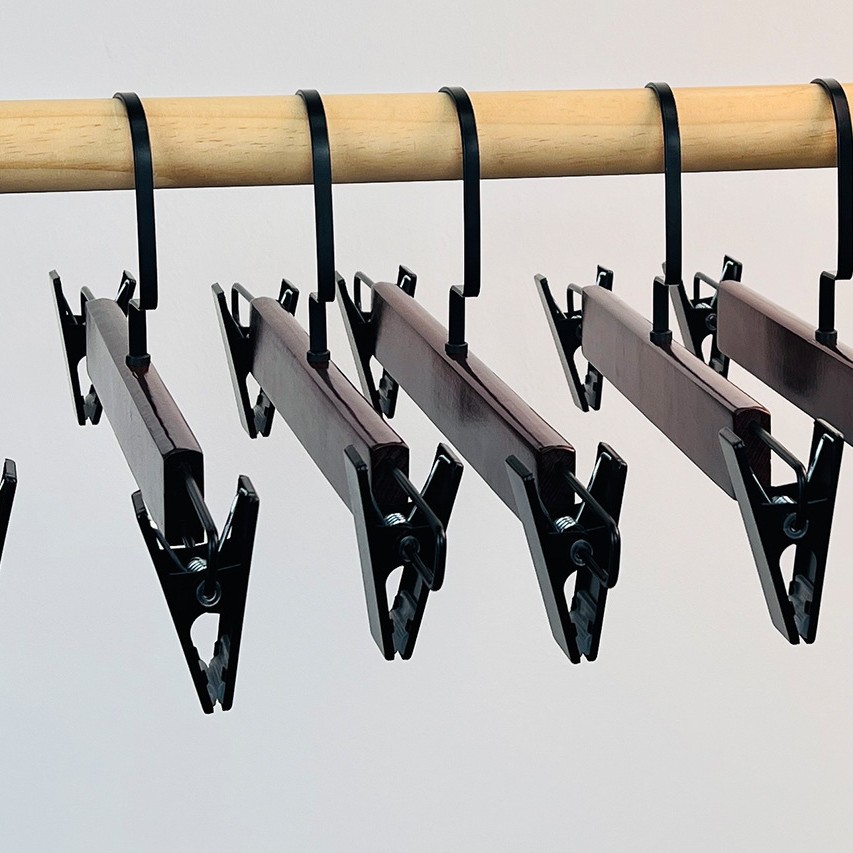 Solid wood pants rack retro color pants clip adult household durable non-slip seamless wooden pants hanger clothing store wholesale