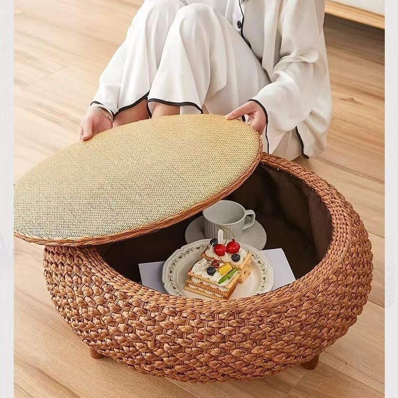 Tatami-Style Trendy Coffee Table for Bay Window, Small Table, Kang Table for Bedroom, Simple Home Use, Low Table for Windowsill, Rattan Woven with Storage