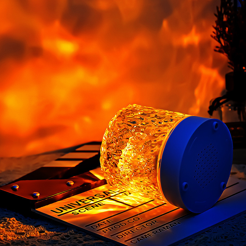 Temu Popular Round Flame Table Lamp Water Ripple Projection Atmosphere Lamp Room Night Light Crystal Dream Table Lamp