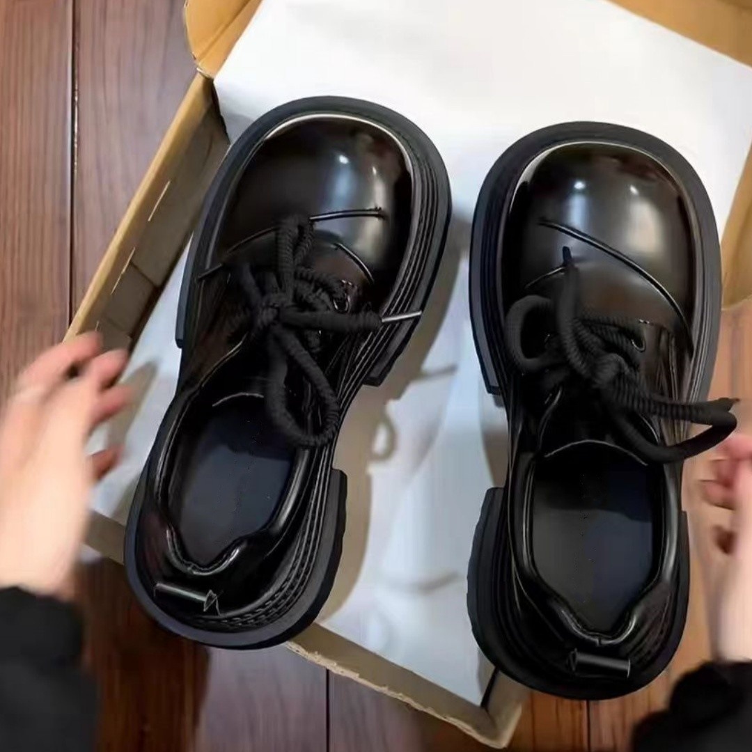 Retro British Style Big-Toe Small Leather Shoes for Women 2025 Spring New Thick-Soled Versatile Lace-Up Loafers Height-Increasing Shoes