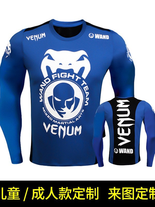 Boxing Uniform Muay Thai Tight Long-Sleeved Fitness Training Fighting Running Fighting T-Shirt Martial Arts Sportswear Venom Top