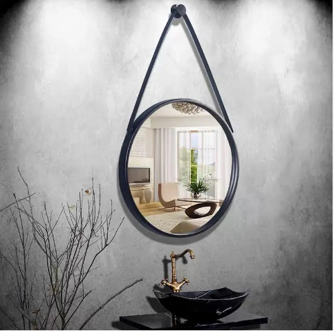 European Style Simple PU Pendant Round Wall Living Room Decoration Hot Sale Bathroom Mirror