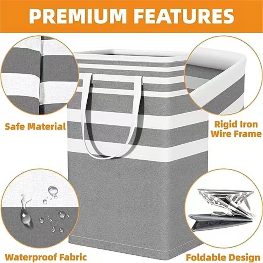 Cross-border Amazon Foldable Large Dirty Clothes Basket Striped Dirty Clothes Fabric Storage Household Large Capacity Laundry Basket