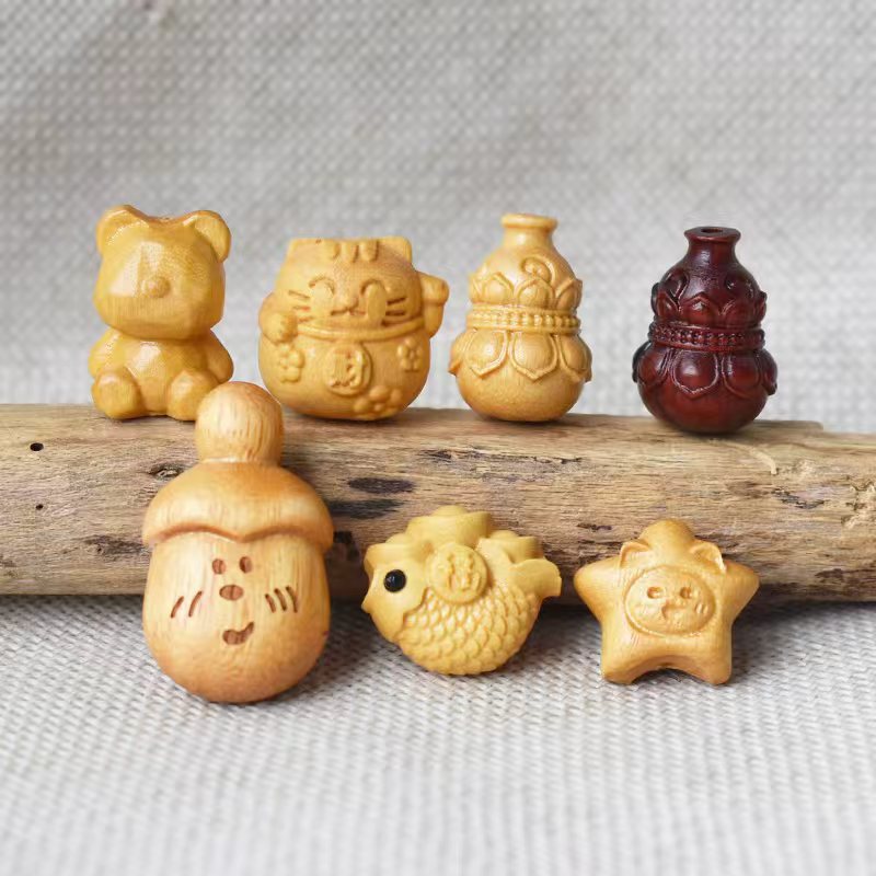 Gourd-Shaped Yuanbao Fish, Lucky Bear, Lucky Cat, Hammered Texture, Barbie Sandalwood DIY Rosewood Accessories, Jewelry Pendant, Bag Charm, Car Hanging Ornament, Bracelet
