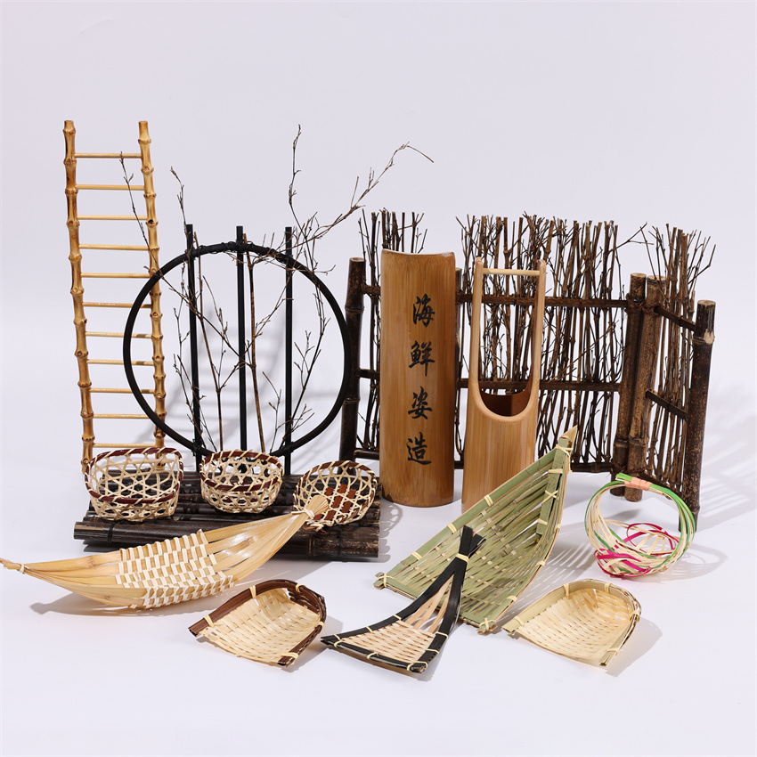 Sashimi decoration sushi tool mold bamboo row small ladder Bamboo menu dry ice bucket plate decoration artificial flower