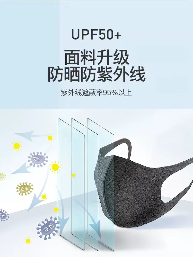 Japanese Pitta Mask 3D Stereo Black Sponge Star Same Style Summer Sun Protection for Men and Women Thin Breathable Washable