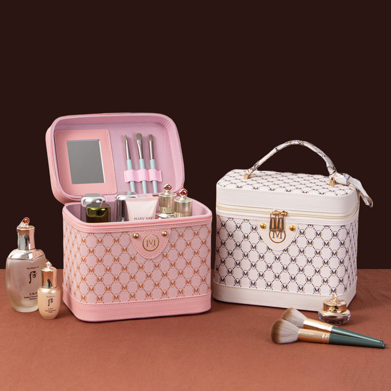 2024 new vintage large capacity cosmetic bag multi-functional cosmetic storage box portable waterproof suitcase box