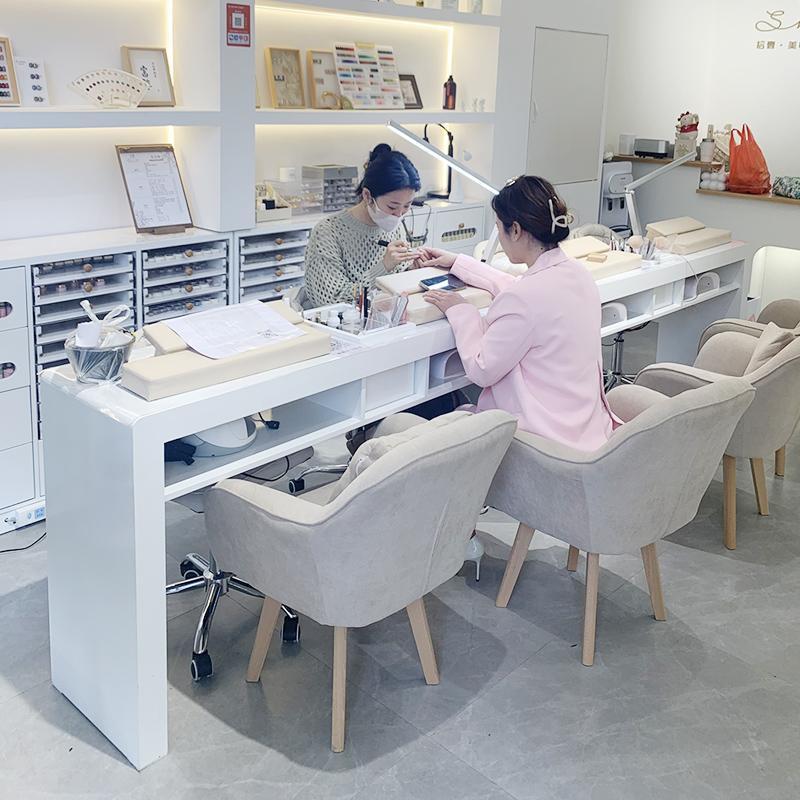 Japanese-Style Manicure Table Single Double Three-Person Concave Storage Box Vacuum Cleaner Solid Wood Paint Manicure Table Manicure Table