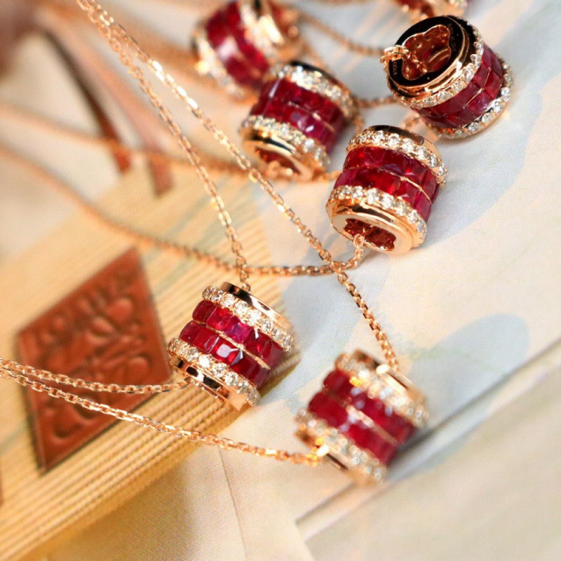 Authentic New Accessible Luxury Ruby ​​Necklace 925 Sterling Silver Gold-Plated Diamond Women's Jewelry Popular with New Styles