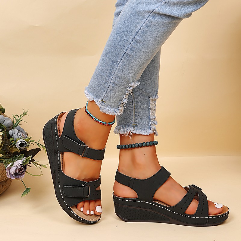 Cross-border Hot Summer New Large Size Casual Amazon Peep Toe Sandals Hot Roman Velcro Women's Shoes