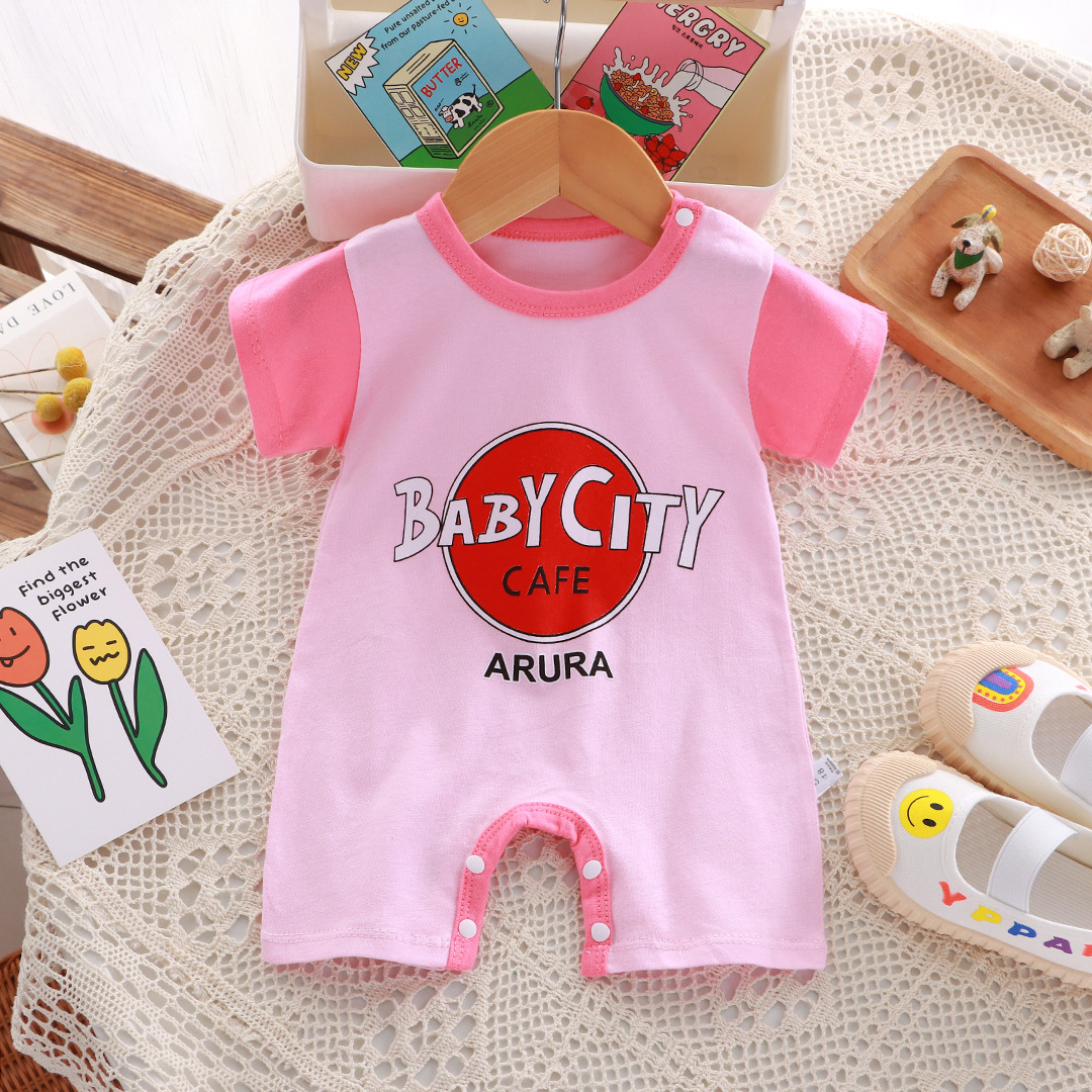 New summer clothing newborn baby cotton short-sleeved thin Open-end romper baby one-piece romper