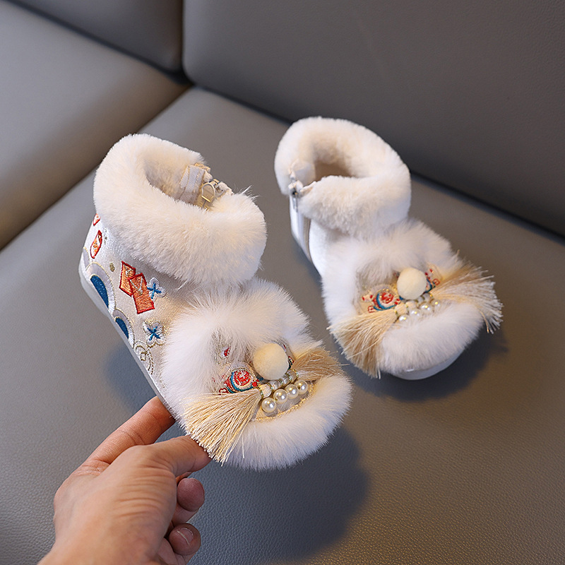 Girls' Old Beijing Cloth Shoes, Winter Costume, Chinese Style Fleece-Lined Tiger Head Boots, Kidsren's Embroidered Shoes, Han Dynasty Shoes, New Year's Shoes