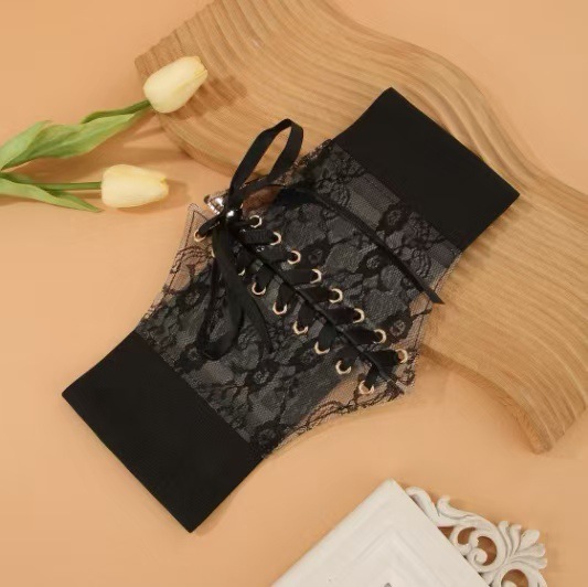 Fashion Wide Lace Waist Cover Women's All-match dress Top Decorative Belt Silk Elastic Waist Cover