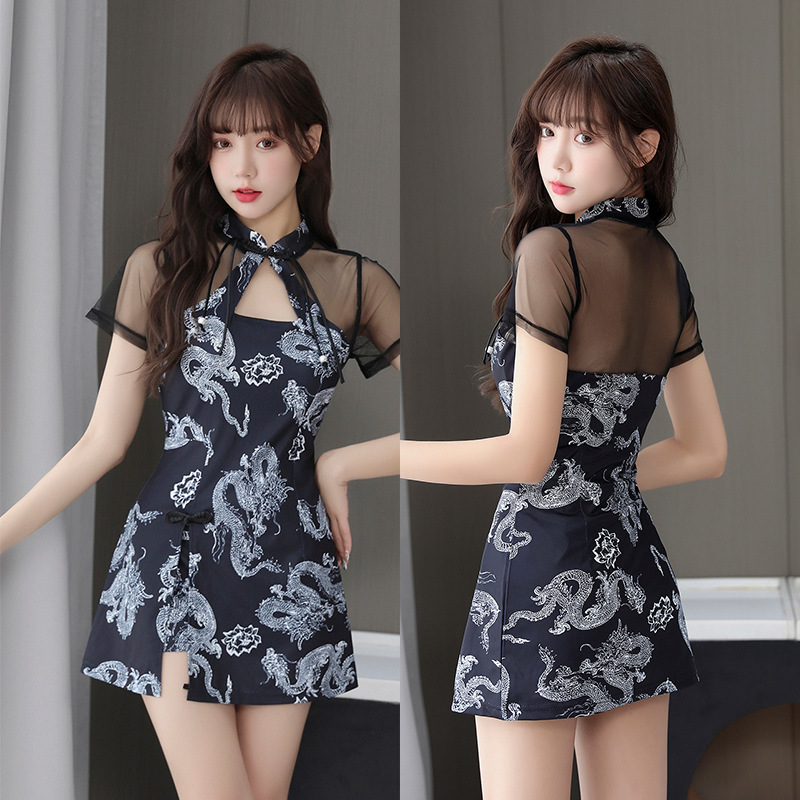 Летний новый улучшенный чонсам сексуальное кружевное платье для массажа в сауне для техников спа для ног модный костюм 797