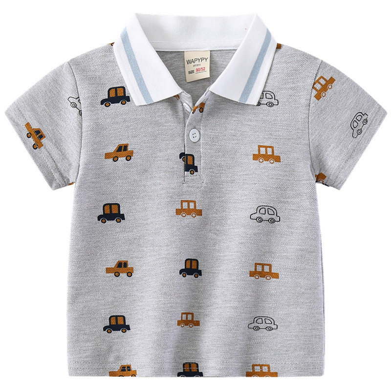 Children's Short-Sleeved T-Shirt 2026 New Style Boys' Cartoon All-Over Printed Polo Shirt Short-Sleeved Korean Style Summer Baby Kidsren's Clothing Trend