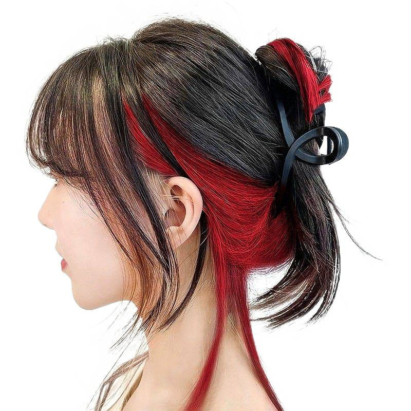 Hairpiece for Women with Ear-Hanging Dyeing, Seamless Real Hair Red Highlights, Long Hair Colorful Hairpiece, Short Hair Extensions