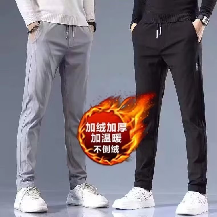 Черные кашемировые брюки для мужчин осень и зима корейский стиль большой размерSlim fit прямые деловые повседневные брюки в наличии на складе