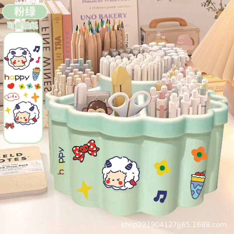 Rotating Pen Holder Multifunctional Large Capacity Desktop Thickened Stationery Cartoon Stickers