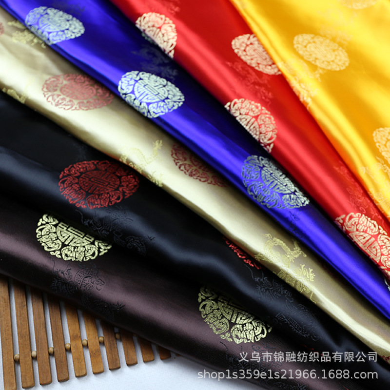 Brocade Fabric Traditional Tang Suit Jacquard Silk Satin Ethnic Style Clothing Decorative Brocade Fabric Fu Shou Tuan Wholesale