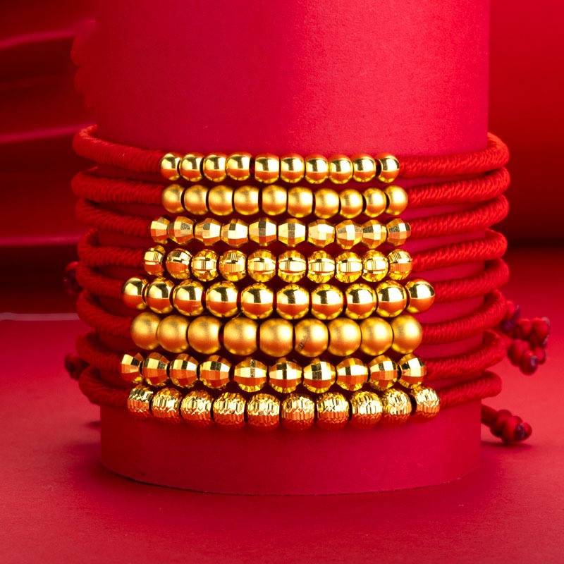 Pure Gold 999 Gold Small Gold Beads 3D Hard Gold Gold Beans Glossy Gold Loose Beads Round Beads with Bead Transfer Bead Bracelet