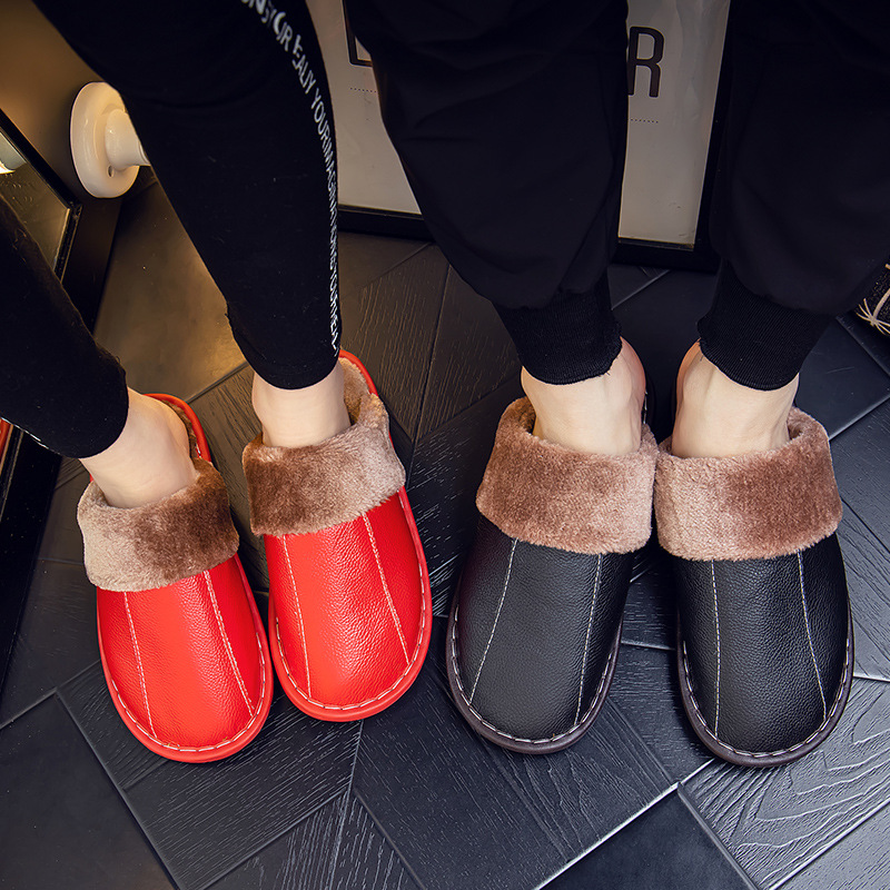 Элитные кожаные тапочки для мужчин и женщин, домашние, осень и зима, теплые, для пар, оптовая продажа хлопковых тапочек