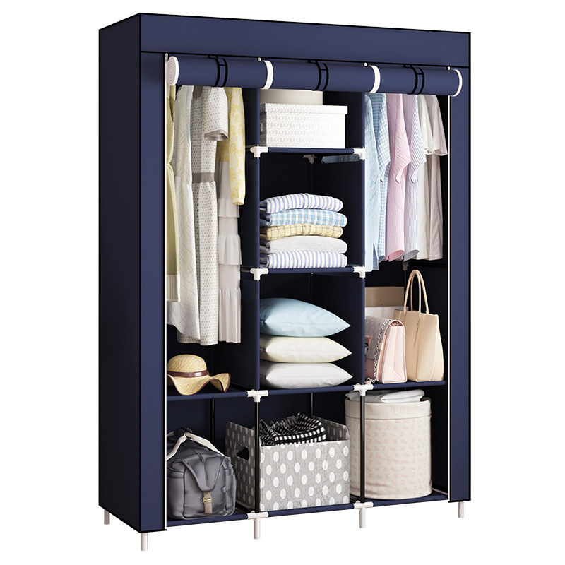 Multi-functional wholesale foreign trade assembly non-woven wardrobe large capacity simple wardrobe steel frame folding wardrobe reinforcement