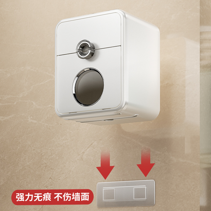 Bathroom punch-free wall-mounted paper rolling machine bathroom tissue waterproof large capacity storage double-layer tissue box