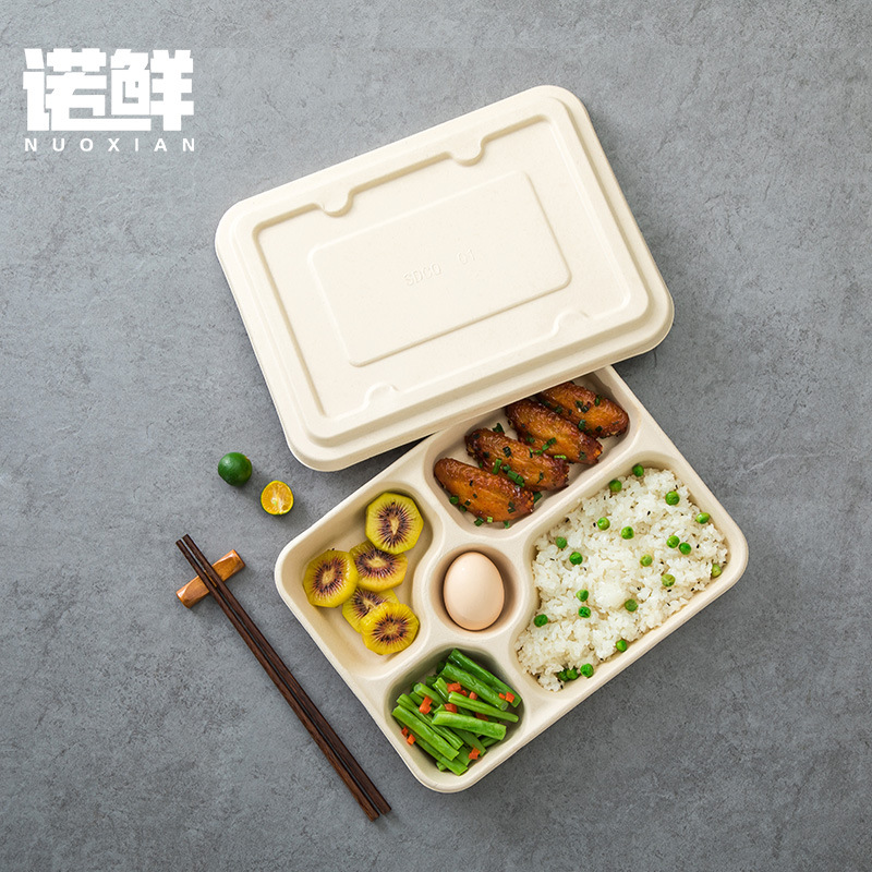 Disposable Four-compartment Lunch Box Pulp Split Lunch Box Three-compartment Five-compartment Six-compartment Lunch Box Degradable Tableware Dinner Plate