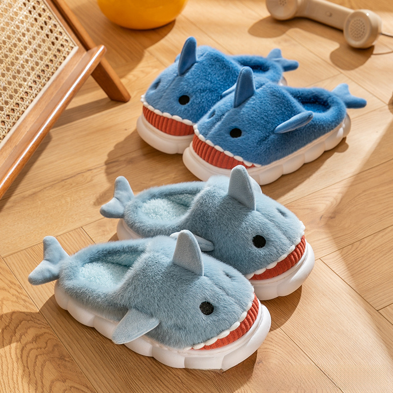 Cotton slippers women's winter Internet celebrity Three-dimensional shark cartoon cute fleece-lined thick non-slip mute home warm cotton shoes