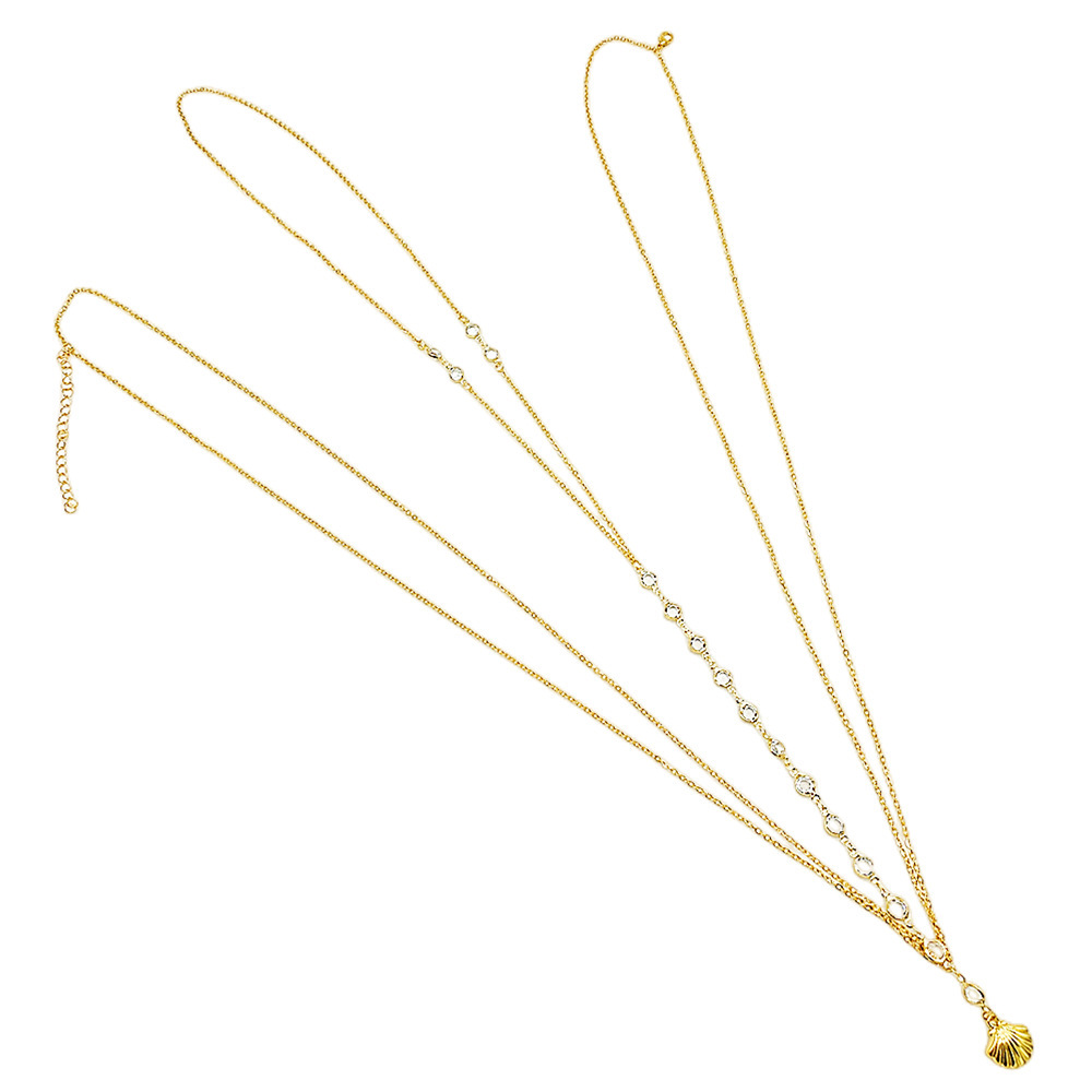 European and American cross-border jewelry fashion exquisite body chain double-layer simple alloy fan pendant transparent double-sided diamond waist chain