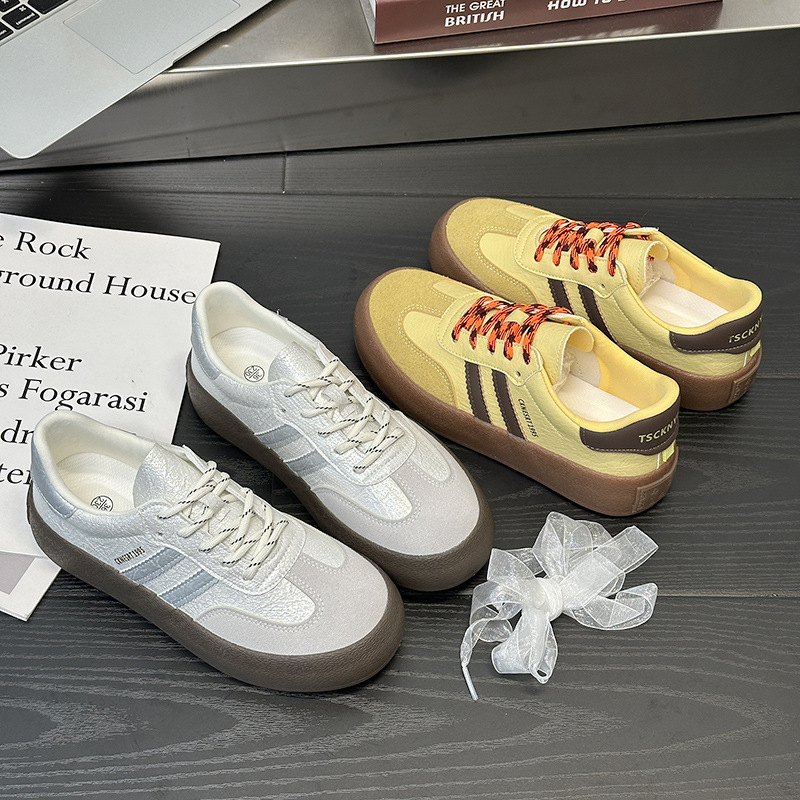 6614 Thick-Soled Moral Training Shoes for Women 2025 Spring New Casual Sneakers with Double Shoelaces, Versatile, Comfortable, Sports Low-Cut