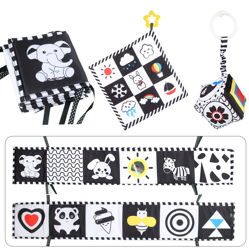 Amazon New newborn black and white bed cloth book with BB call tear baby cloth book crib toy