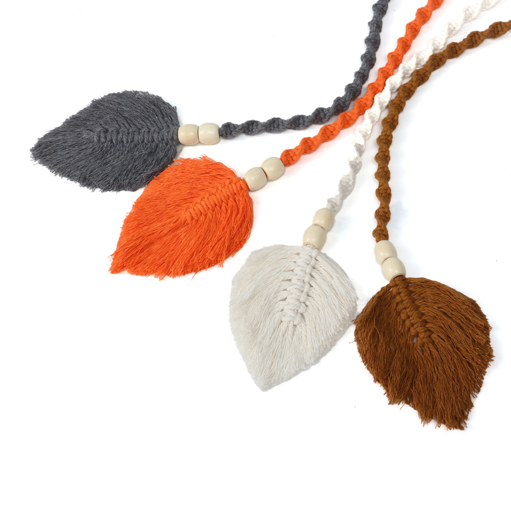 Cross-border New Products Leaf Curtain Strap Ins Bohemian Curtain Lanyard Hand-woven Cotton Rope Curtain Buckle