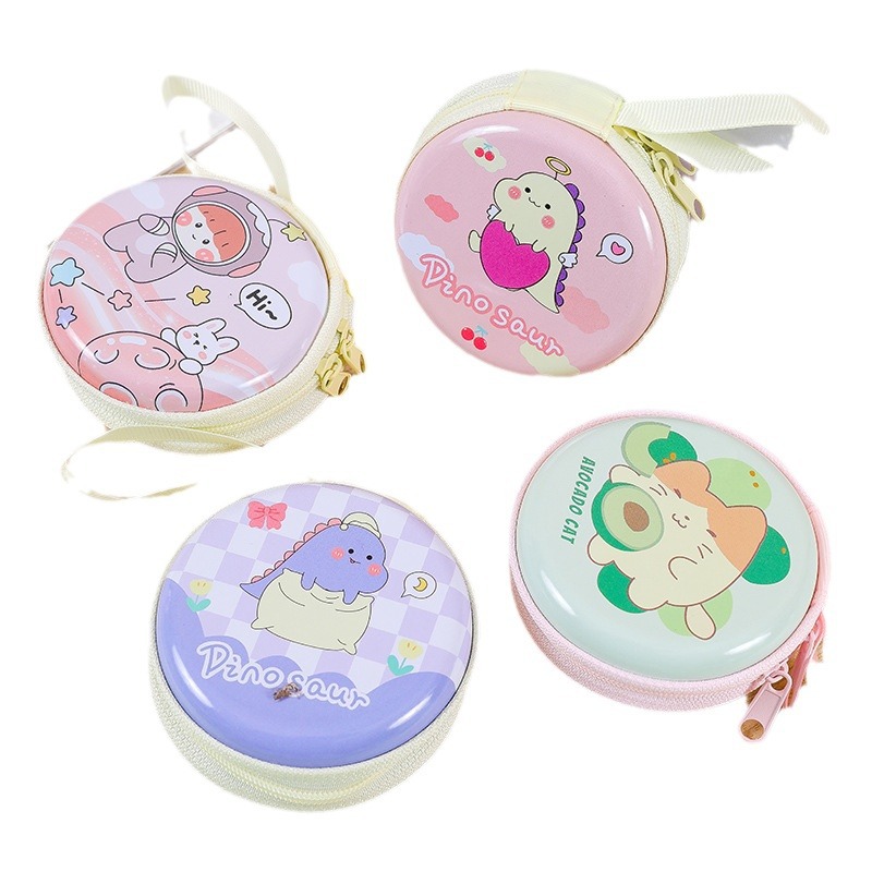 Children's creative cute tinplate coin purse cartoon coin purse earphone cable round zipper storage bag small gift