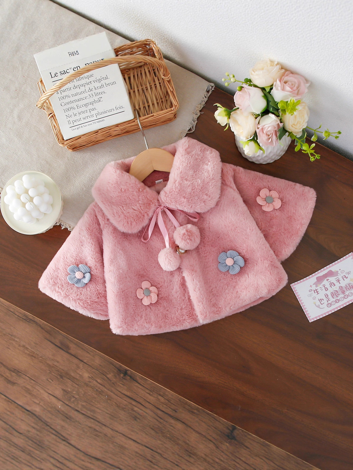 Autumn and Winter New Children's Clothing Wholesale Lapel Imitation Fur Handmade Sunflower Girls Shawl Fur Cloak